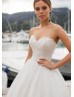 Strapless Sweetheart Neck Ivory Lace Tulle Pearls Wedding Dress